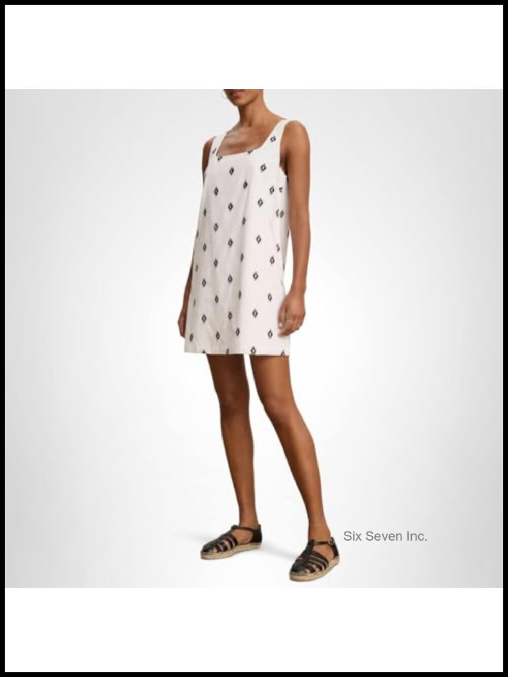 Embroidered Cotton Voile Shift Dress Scoop Neck Sleeveless Keyhole Back